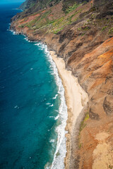 Kauai Napali Coast aerial view from Helicopter tour, golden hour