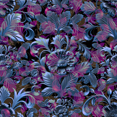 Fototapeta na wymiar Damask seamless pattern. 3D steel seamless element with shadow and highlight.