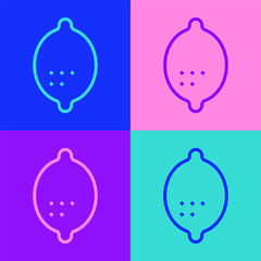 Pop art line Lemon icon isolated on color background. Vector