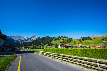 Adelboden, Switzerland - July 24, 2022 - Summer view of Adelboden village and city center