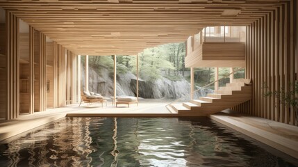 Creating a Spa-Like Space: The Perfect Fusion of Wooden Room and Swimming Pool with Generative AI