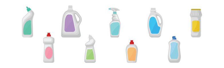 Detergent Bottles or Container as Cleaning Supplies Vector Set