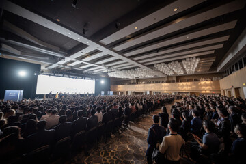 Focused Audience: Business Professionals in a Vibrant Conference Room