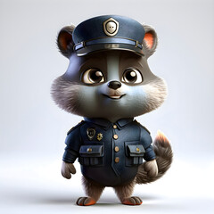 Cute cartoon raccoon dressed as a police officer, 3d illustration