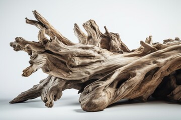 Old driftwood on white background. Generative AI