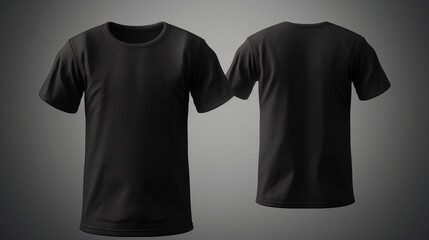 Man's Black t-shirt mockup, front and back view, isolated on gray background, Generative AI