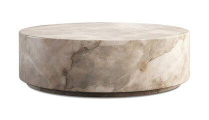Round stone podium on transparent background, as png. Natural stage for product, cosmetic presentation. Mock up. Pedestal or platform for beauty products. Empty scene. Generative AI.