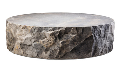 Round stone podium on transparent background, as png. Natural stage for product, cosmetic presentation. Mock up. Pedestal or platform for beauty products. Empty scene. Generative AI.
