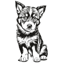 Cute hand drawn puppy, vector illustration black and white puppies