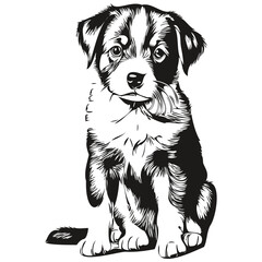 Vector image of silhouette of a puppy on a white background, puppies