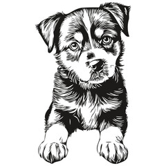 puppy vector illustration line art drawing black and white puppies