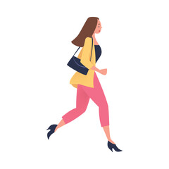 Fototapeta na wymiar Woman Character Hurrying Running Fast Feeling Panic of Being Late Vector Illustration