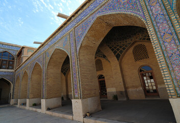 Fototapeta na wymiar Located in Shiraz, Iran, the Nasser Al-Mulk Mosque was built in 1888. It has a colorful appearance.