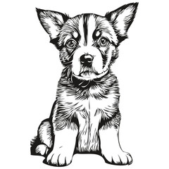 puppy sketch, hand drawing of wildlife, vintage engraving style, vector illustration puppies