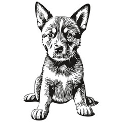 Funny cartoon puppy, line art illustration ink sketch puppies