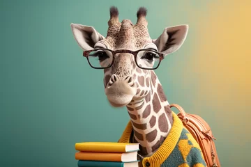 Deurstickers a happy giraffe in student clothes created with Generative AI technology © RealPeopleStudio