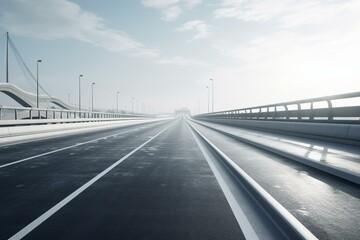 3D illustration of empty highway on white background with lines. Generative AI