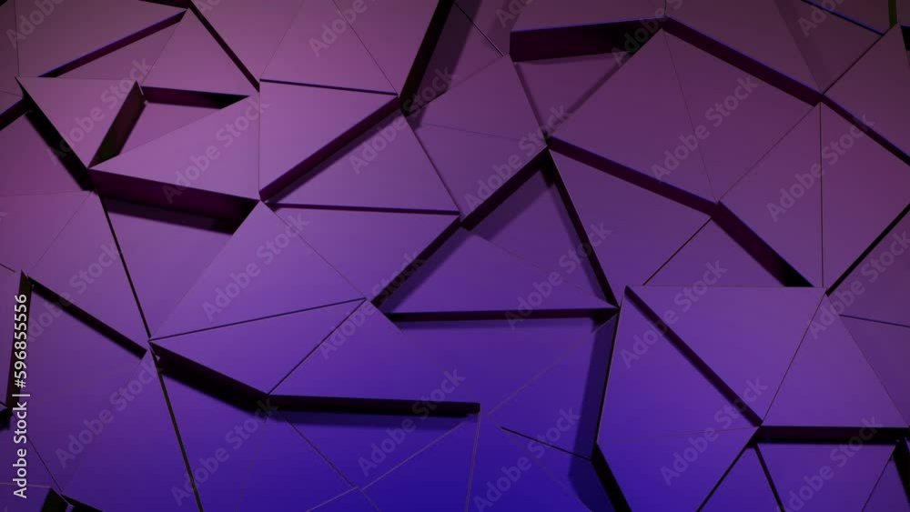 Poster Purple triangular constructor. Design. Triangles made in computer graphics that separate and connect.