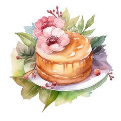 Obraz na płótnie Canvas Watercolor cake. Illustration AI Generative.