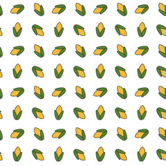Seamless pattern of cartoon corn cobs on a white background