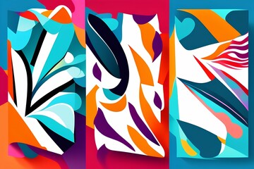 Set of Abstract Hand Painted Illustrations for Wall Decoration Background. Modern Abstract Painting Work. Vector Pattern - generative ai
