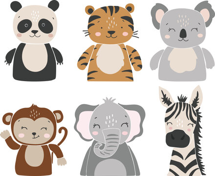 Safari animals vector, Abstract baby animals vector, boho baby animals, cute animals isolated, adorable safari baby for print, vector illustration