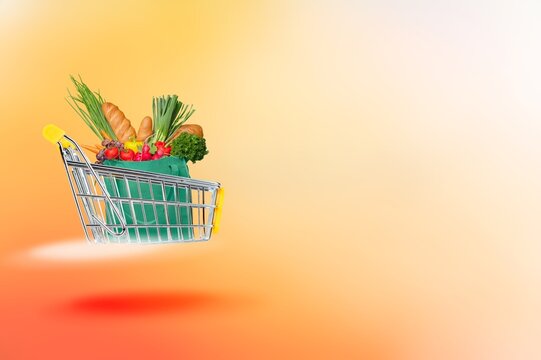 Fast shopping bag and fresh groceries, delivery concept