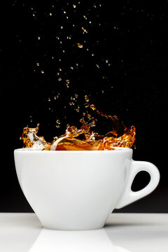 front view of cup of tea on black background drink water shade no people