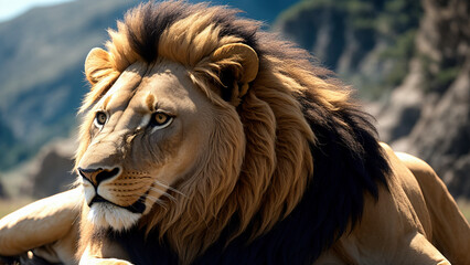 closeup of a african lion, generative AI