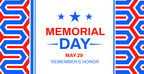 Memorial Day - Remember and Honor Poster. USA memorial day celebration. American national holiday. Invitation template with red and blue text on white background