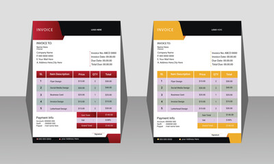 Professional and modern Business invoice form template.Invoicing money bills or price invoices and payment agreement design templates.Tax form, bill graphic or payment receipt page vector.