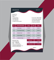 Professional and modern Business invoice form template.Invoicing money bills or price invoices and payment agreement design templates.Tax form, bill graphic or payment receipt page vector.