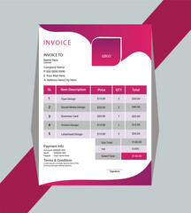 Professional and modern Business invoice form template.Invoicing money bills or price invoices and payment agreement design templates.Tax form, bill graphic or payment receipt page vector.