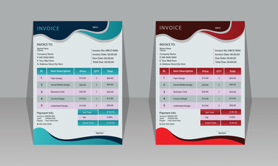 Professional and modern Business invoice form template.Invoicing money bills or price invoices and payment agreement design templates.Tax form, bill graphic or payment receipt page vector.