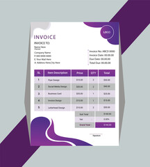 Professional and modern Business invoice form template.Invoicing money bills or price invoices and payment agreement design templates.Tax form, bill graphic or payment receipt page vector.
