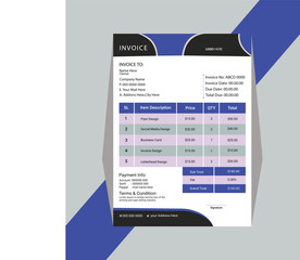 Professional and modern Business invoice form template.Invoicing money bills or price invoices and payment agreement design templates.Tax form, bill graphic or payment receipt page vector.