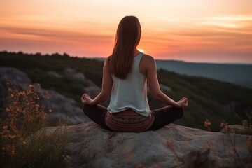 Tranquil Meditation and Yoga Practice: Serene Environment, Balance & Relaxation, Mindful Woman - Generative AI