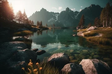 Fototapeten Scenic summer lakes, mountains, and natural beauty. Generative AI © Elaria