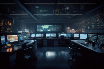 State-of-the-Art Security Control Room with Real-Time Surveillance and Highly Trained Personnel - obrazy, fototapety, plakaty