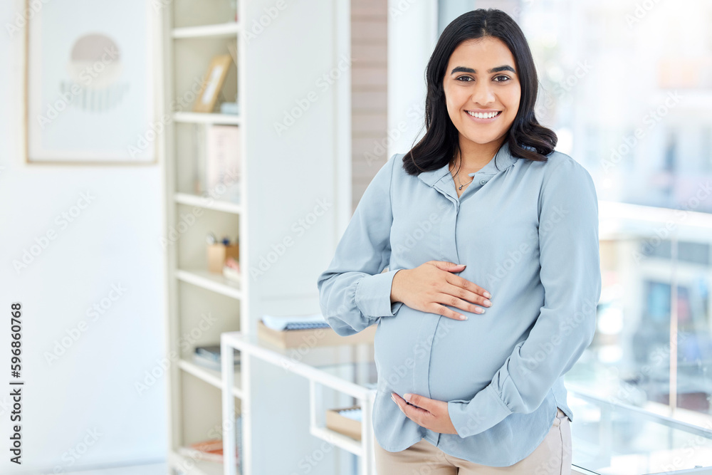 Wall mural Im excited for this new chapter. Portrait of a pregnant businesswoman working in an office.