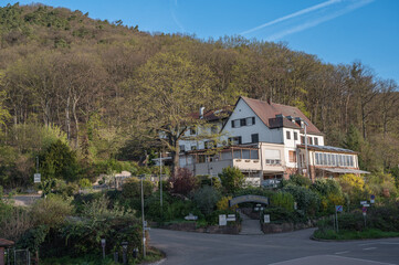 Fototapeta na wymiar Burgschänke Ritterberg am Fuße des Hambacher Schlosses an einen schönen Frühlingsmorgen