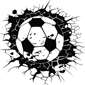 Soccer Ball Breaking Through A Wall Logo Monochrome Design Style
