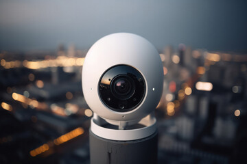 High-Tech Camera on Modern Building in Creative Cityscape
