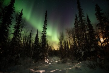 northern lights in the forest