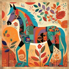 Colorful horse unicorn painting generative ai