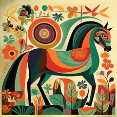 Fototapeta premium Colorful horse unicorn painting generative ai