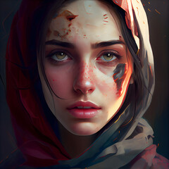 portrait of a beautiful girl with a scarlet veil on her face
