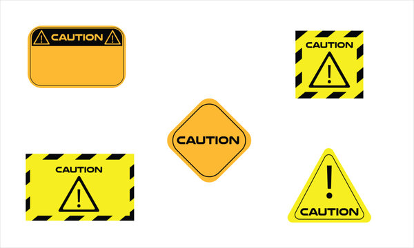 set of warning signs caution signs on white