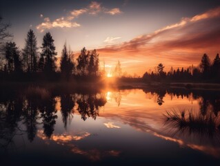 Fototapeta premium sunset over lake (Generative AI)