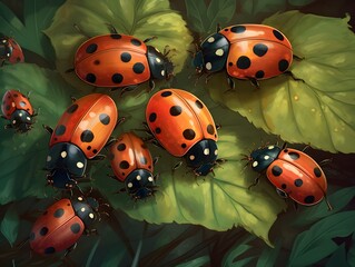 ladybug on a green leaf (Generative AI)